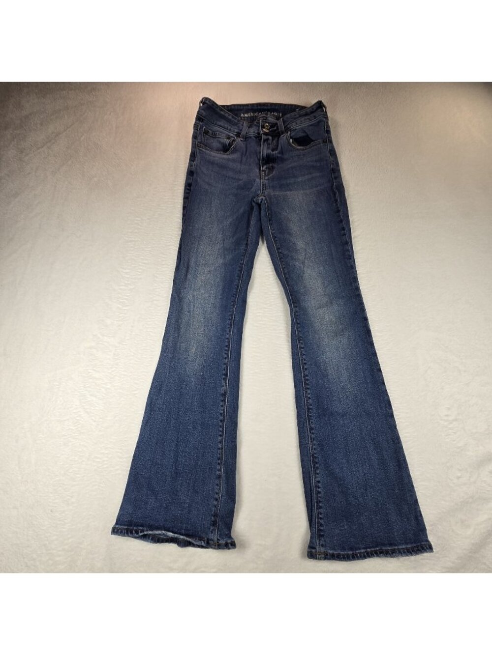 American Eagle Hi-Rise Artist Flare Jeans - Women's 4 Short Blue Super Stretch